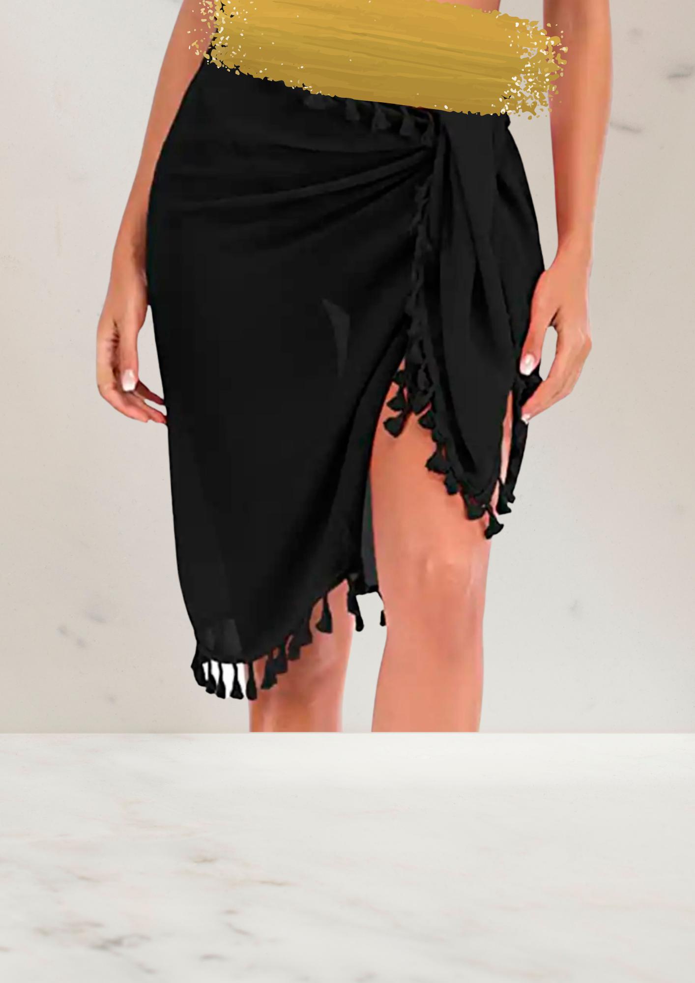 Pareo Zwart - Korte Strand Wikkelrok - Burkinis